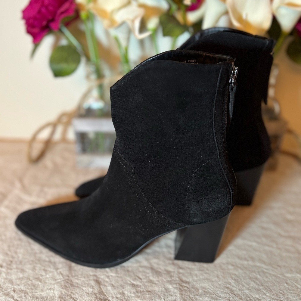 Zara Cowboy Split Suede Leather Heeled Ankle Boots Black Size 36 UE, Size 6 US. - Picture 4 of 14